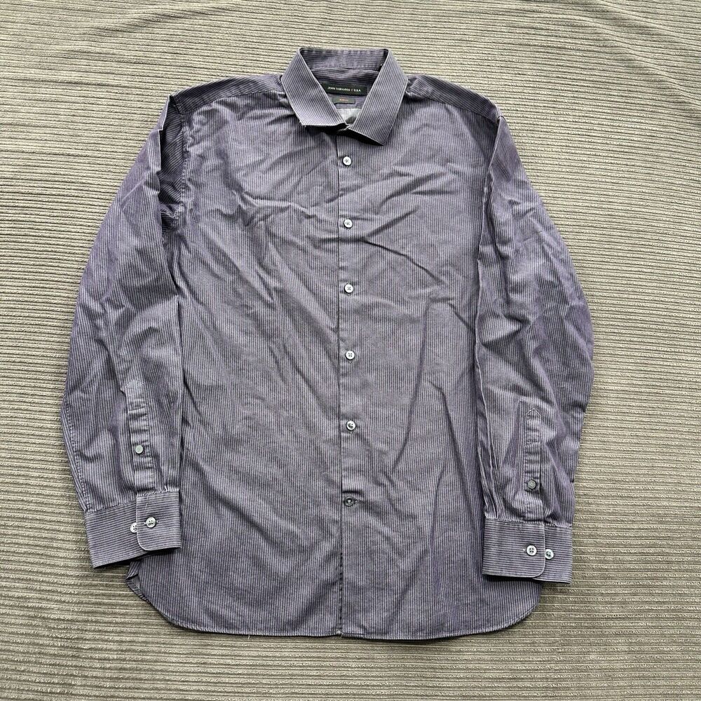 John Varvatos Shirt Men 16‎ 32/33 Slim Fit Long Sleeve Button Up Purple Striped.